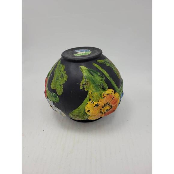 Vintage Tiffin Vase, Black Satin Glass, Coralene Poppy Flowers - Picture 4 of 6